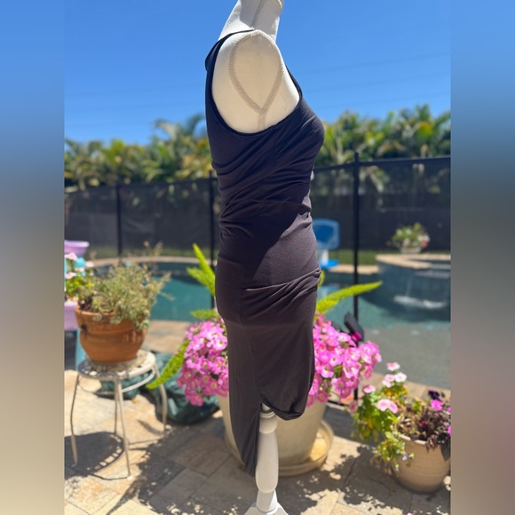 All Saints Black Draped Maxi Dress – NWT, Asymmetrical Hem, Modal Stretch Size 6 - Picture 4 of 4